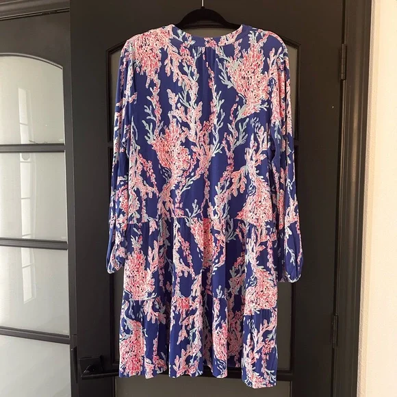 Lilly Pulitzer Borealis Blue Swim On Over tiered dress with sleeves - Picture 4 of 6